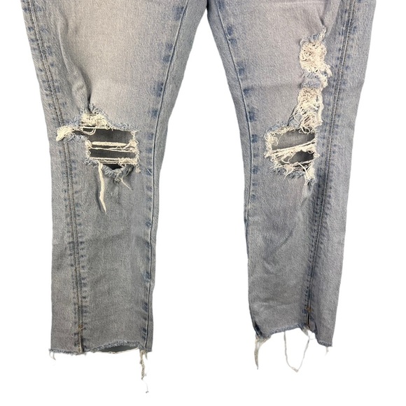 ZARA Jeans Womens Size 6 High Waist Distressed Light Wash Denim Raw Hem Straight - Picture 3 of 7